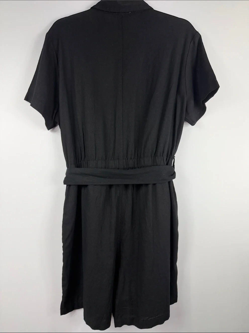 Matty M Black Linen Blend Tie-Waist Utility Romper Short Sleeve XL